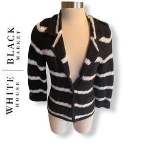 White House Black Market Black and White Striped Knit Cardigan